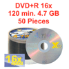 XEO DVD+R Rohling, 16 x Speed, 120 Min. 4,7 GB, 50 Stk.