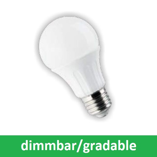 Lampe LED E27, 9 watt (correspond  env. 60 watt), blanc chaud, big angle, gradable