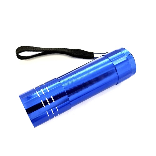 Lampe de poche bleu en aluminium avec 9 DEL, batteries inclu