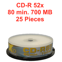 XEO CD-R Rohling, 52 x Speed, 80 Min. 700 MB, 25 Stk.