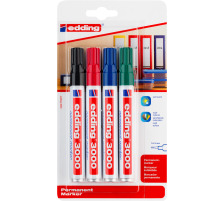 EDDING Permanent Marker 3000 1.5-3mm 4 Farben ass. Blister, 3000-E4BL