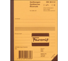 FAVORIT Quittance D/F/I A6 bleu/blanc 50x2 feuilles, 8096OK