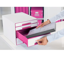 LEITZ Set tiroirs WOW Cube A4 blanc/pink, 4 tiroirs, 52132023