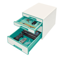 LEITZ Set tiroirs WOW Cube A4 blanc/menthe, 4 tiroirs, 52132051