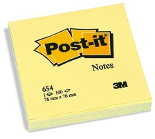 POST-IT Bloc 76x76mm jaune/100 feuilles, 654