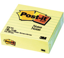 POST-IT Bloc-notes 100x100mm jaune, 300 flls., lignes, 675-YL