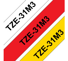 PTOUCH Ruban TZ-231/TZ-431/TZ-631 blanc/rouge/jaune 12 mm, TZe-31M3