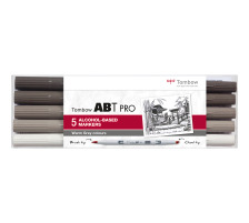 TOMBOW Dual Brush Pen ABT PRO Warm Grey Colours Set, 5 pcs., ABTP-5P-3