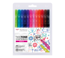 TOMBOW Stylo Fibre TwinTone Marker clair, WS-PK12P1