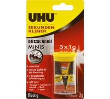 UHU Sekundenkleber blitzschnell Minis, fl�ssig, Blister 3x1g, 45415