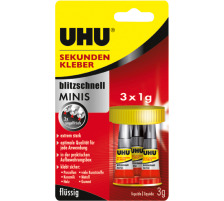 UHU Sekundenkleber blitzschnell Minis, fl�ssig, Blister 3x1g, 45415