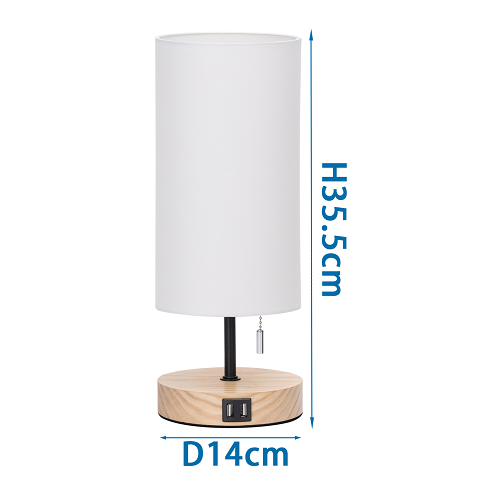Nachttischlampe mit 2 USB-Ladebuchsen, 35.5x14cm, exkl. Birne (E27)