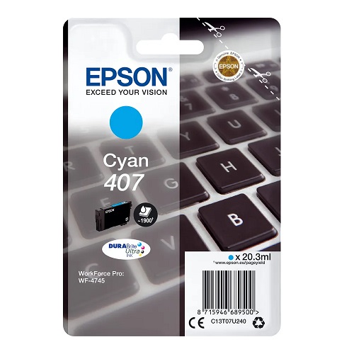 Epson T07U240 originale Tintenpatrone Nr. 407 cyan, 20.3ml, 1900 Seiten